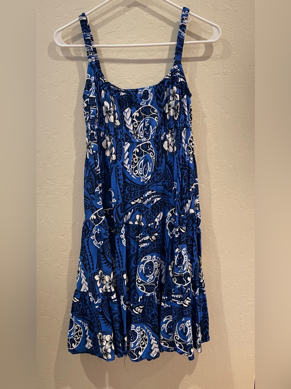 Smocked Blue Floral-Print Tiered Midi Dress